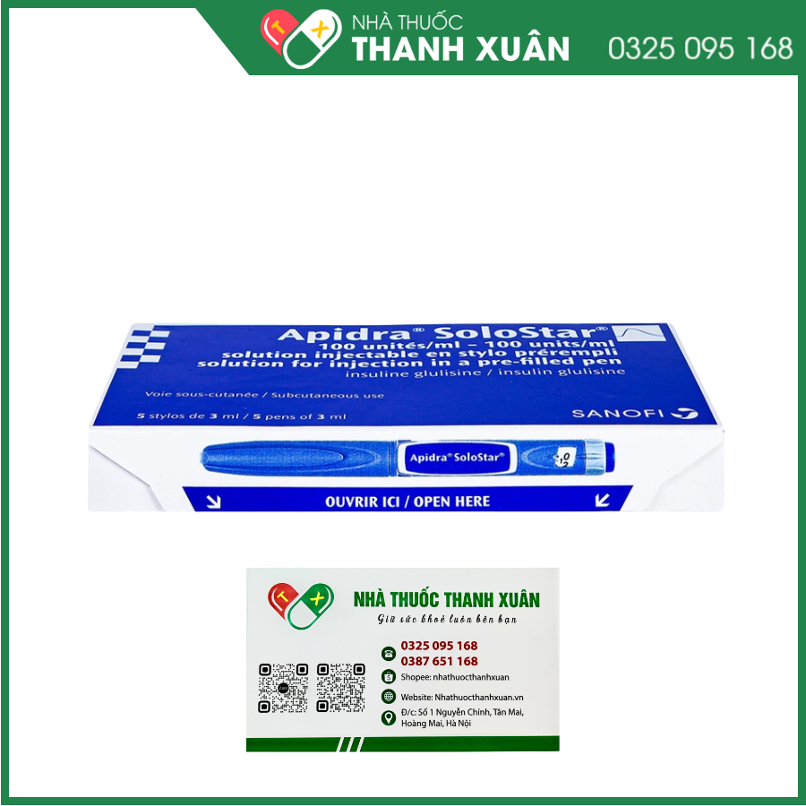Bút tiêm Apidra SoloStar 100IU/ml trị đái tháo đường (5 cây x 3ml)